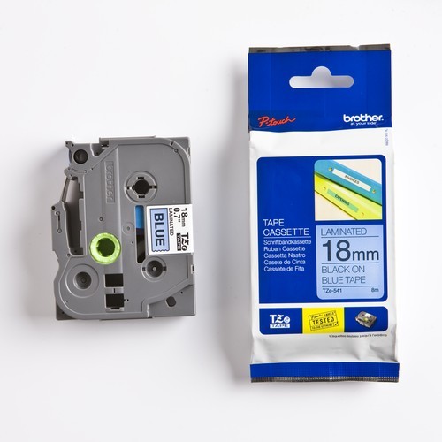Плёнка для наклеек Brother TZE-541 чёрный шрифт на синей основе, 18мм*8м