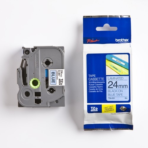 Плёнка для наклеек Brother TZE-551 чёрный шрифт на синей основе, 24мм*8м
