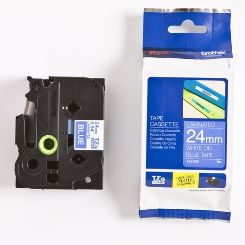 Плёнка для наклеек Brother TZE-555 белый шрифт на синей основе, 24мм*8м